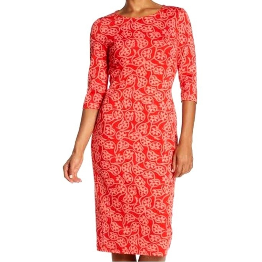 DIANE VON FURSTENBERG Womens XS Size P Red Pink Paisley Cotton Silk Sheath Dress